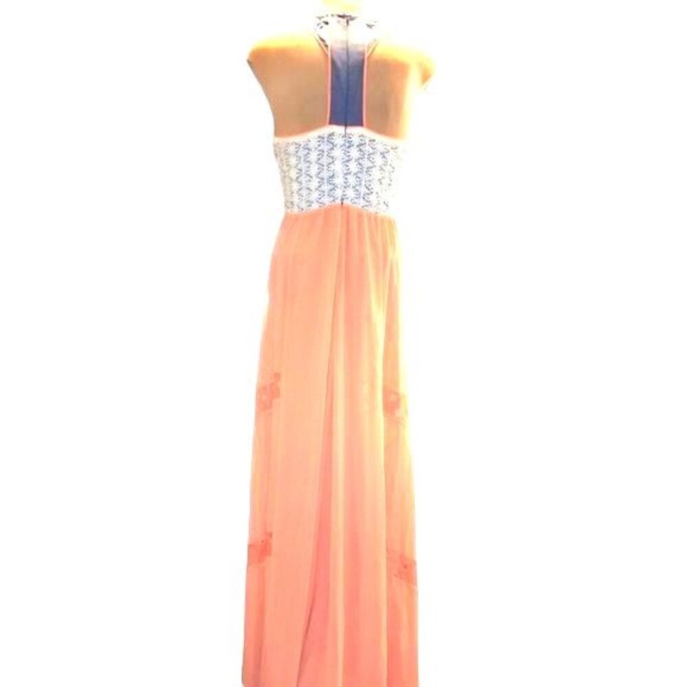 Champagne & Strawberry Anthro Pink &‎ Blue Embroidered Maxi Dress Size S - Picture 7 of 13